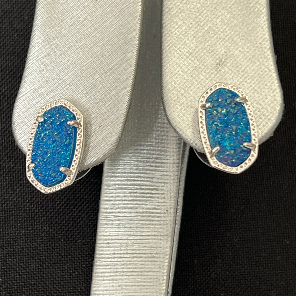 NWT Rare & Retired Kendra Scott Ellie Earrings Light Blue Drusy & Silver WOW! - Picture 3 of 15
